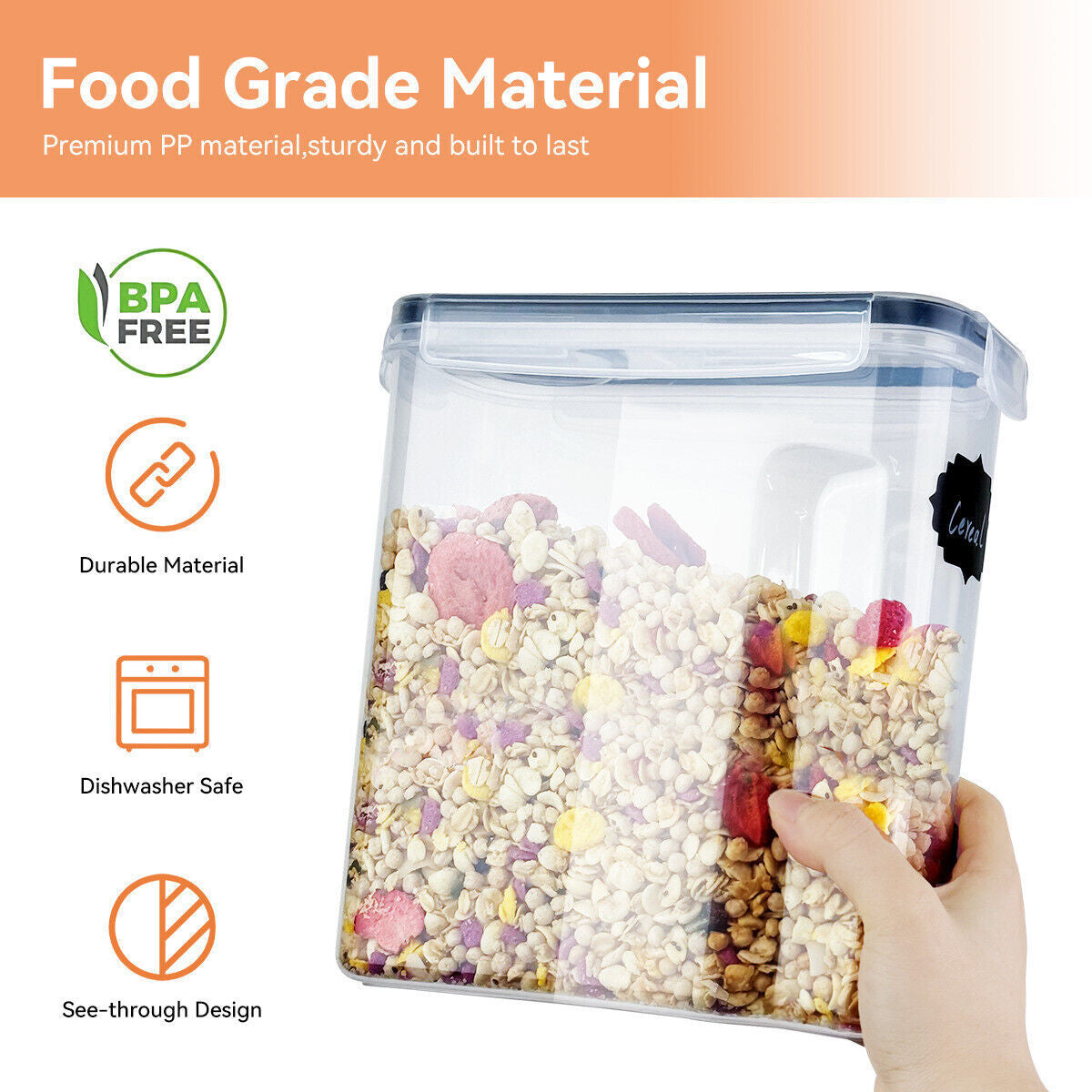 4X Airtight 2.5L Food Cereal Containers Lid for Kitchen Flour Pasta Sugar Baking